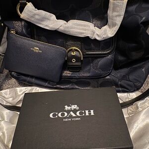 NWT 2013 Coach Campbell Sig Metallic Izzy Satchel (F26241) & Leather Wristlet